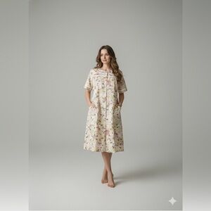 Women's Cottagecore Nightgown Romantic Embroidered Sleepwear Short Sleeve Large